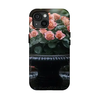 Peach Roses Garden Fountain Floral Arrangement