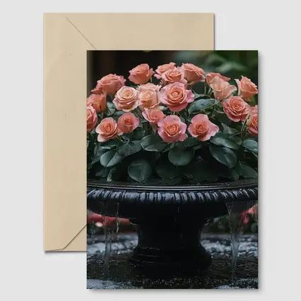 Peach Roses Garden Fountain Floral Arrangement