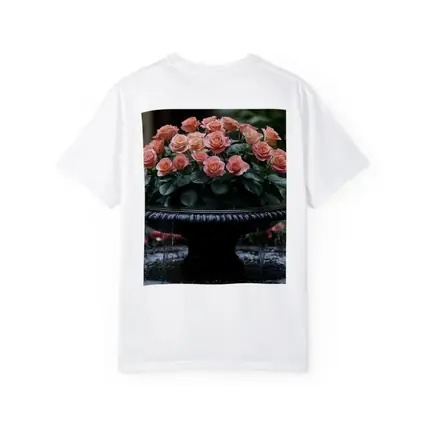 Peach Roses Garden Fountain Floral Arrangement
