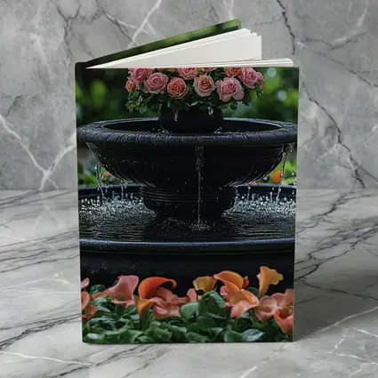 Black Garden Fountain Pink Roses Flowers