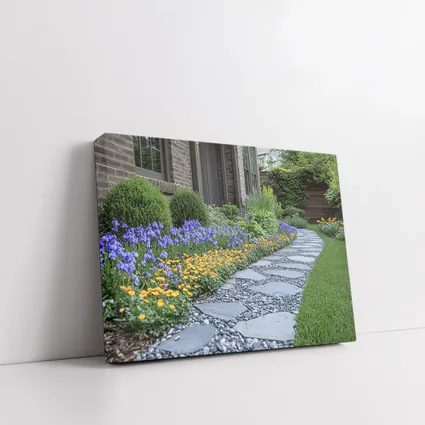 Iris Flower Garden Stone Path Backyard