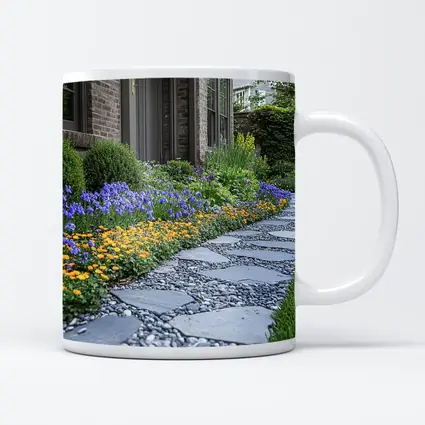 Iris Flower Garden Stone Path Backyard