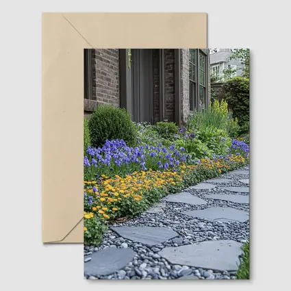 Iris Flower Garden Stone Path Backyard