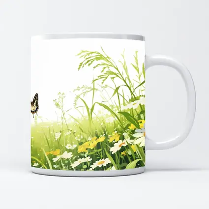 Butterfly Flying Over Daisy Wildflower Meadow