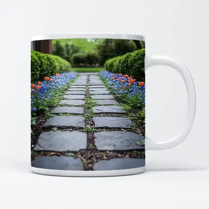 Tulips And Muscari Along Garden Stone Path