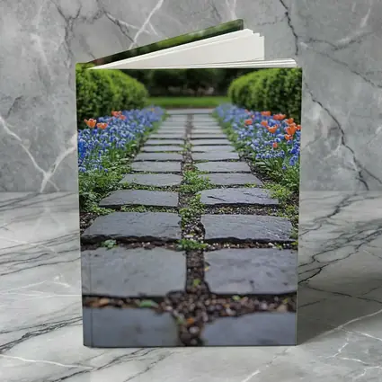 Tulips And Muscari Along Garden Stone Path