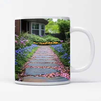 Stone Garden Path Tulips Blue Flowers Spring