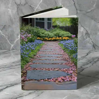 Stone Garden Path Tulips Blue Flowers Spring