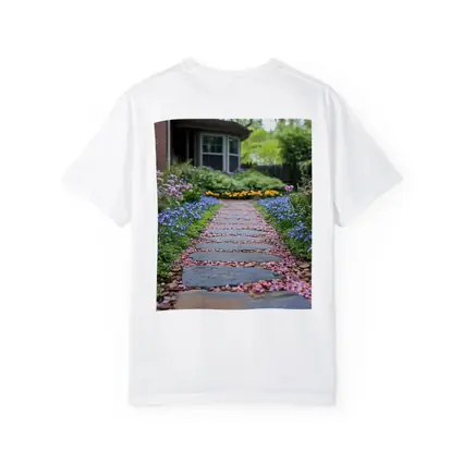 Stone Garden Path Tulips Blue Flowers Spring