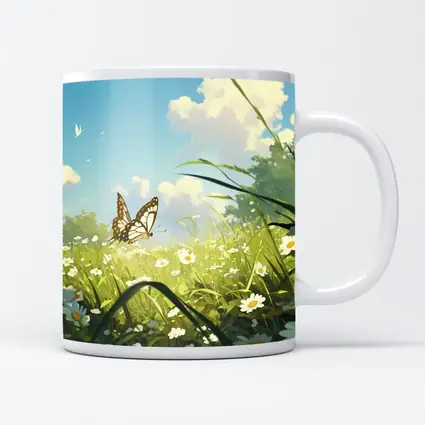 Butterfly Over Daisy Field Anime Style