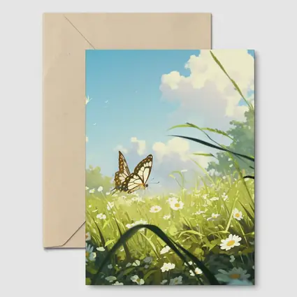 Butterfly Over Daisy Field Anime Style