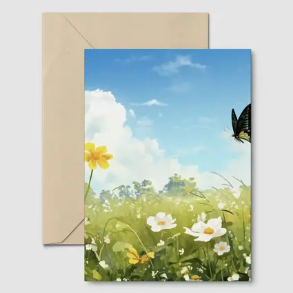 Swallowtail Butterfly Over Sunny Wildflower Meadow