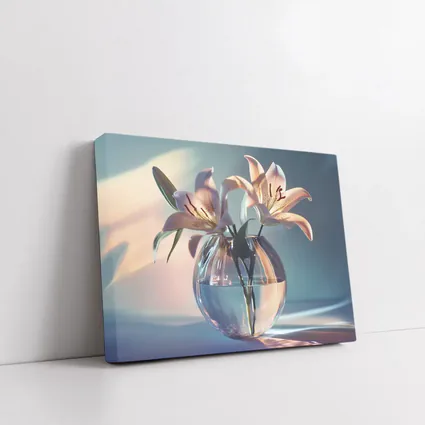 Pink Lilies in Round Glass Vase