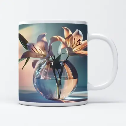Pink Lilies in Round Glass Vase