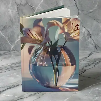Pink Lilies in Round Glass Vase