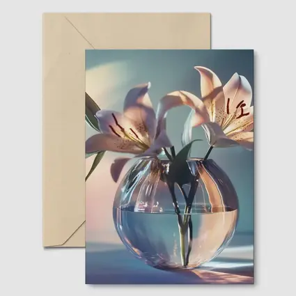 Pink Lilies in Round Glass Vase