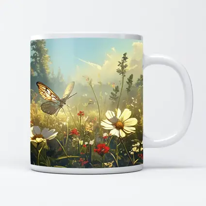 Butterfly Over Daisy Wildflower Meadow Summer