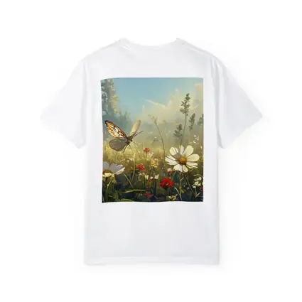 Butterfly Over Daisy Wildflower Meadow Summer