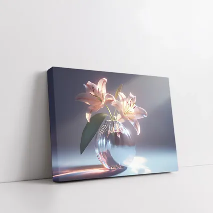 Pink Lily Flowers Glass Vase Soft Light