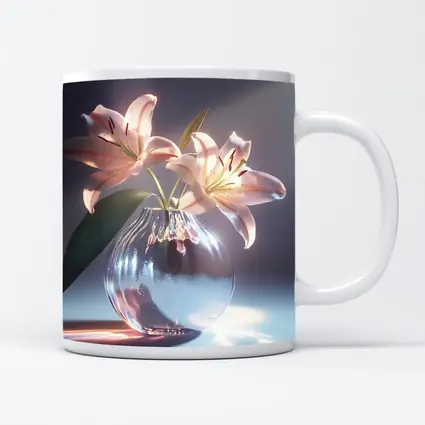 Pink Lily Flowers Glass Vase Soft Light