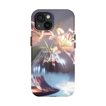 Pink Lily Flowers Glass Vase Soft Light