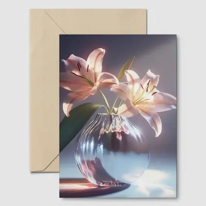 Pink Lily Flowers Glass Vase Soft Light