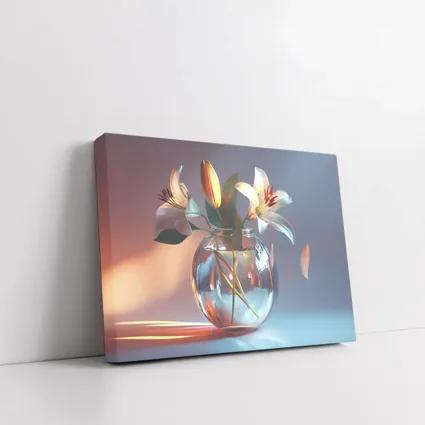 White Lilies Glass Vase Soft Pastel Background