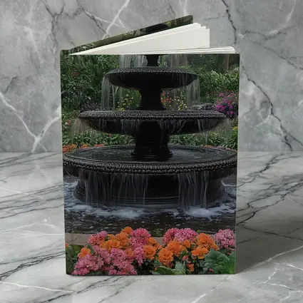 Tiered Garden Fountain Surrounded By Colorful Flowers
