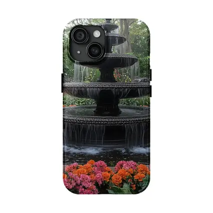 Tiered Garden Fountain Surrounded By Colorful Flowers