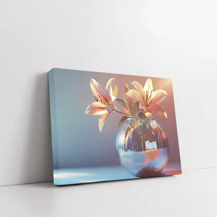 Pink Lilies Glass Vase Soft Light