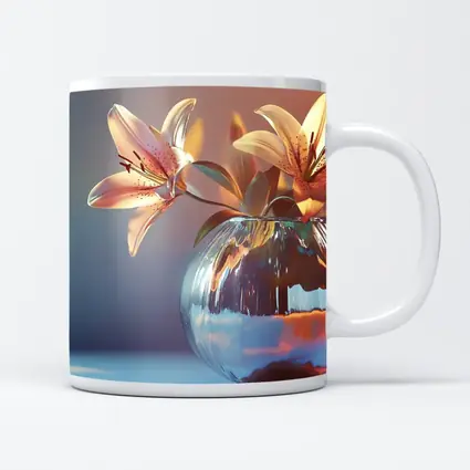 Pink Lilies Glass Vase Soft Light