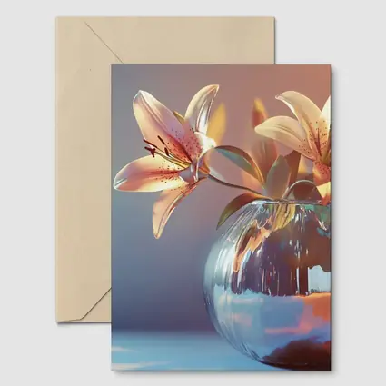 Pink Lilies Glass Vase Soft Light