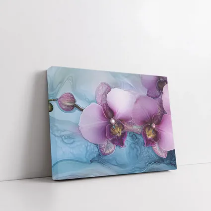 Purple Orchid Flowers Blue Marble Background