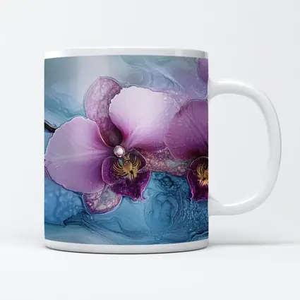 Purple Orchid Flowers Blue Marble Background