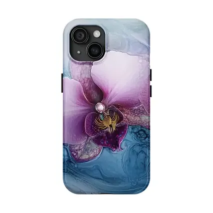 Purple Orchid Flowers Blue Marble Background
