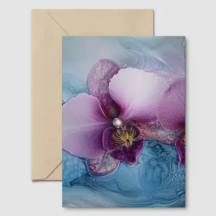 Purple Orchid Flowers Blue Marble Background