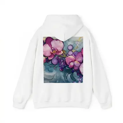 Pink Orchids Alcohol Ink Art Blue Background