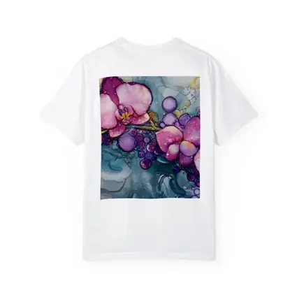Pink Orchids Alcohol Ink Art Blue Background