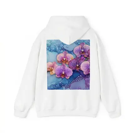Purple Pink Orchids Alcohol Ink Blue Background