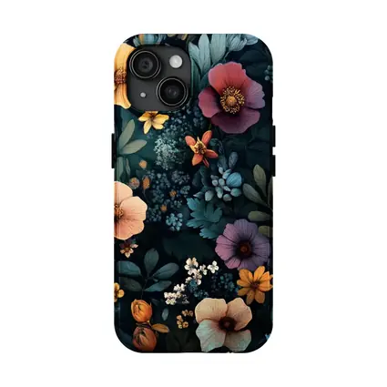 Dark Floral Pattern Mixed Wildflowers Botanical