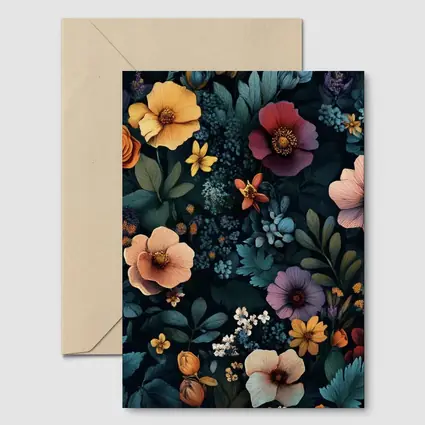 Dark Floral Pattern Mixed Wildflowers Botanical