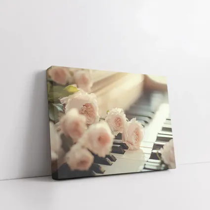 Pink Roses Resting On Piano Keys