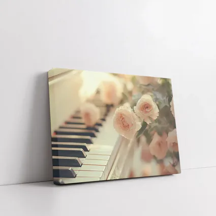 Pink Roses Resting On White Piano Keys