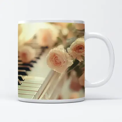 Pink Roses Resting On White Piano Keys