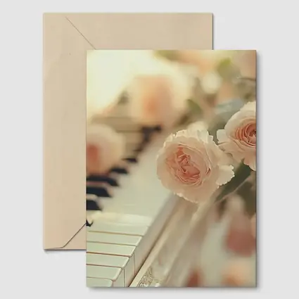 Pink Roses Resting On White Piano Keys