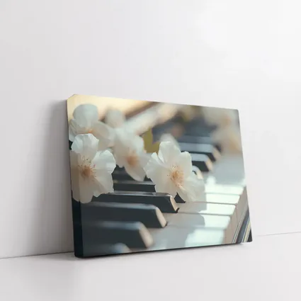 White Flowers Resting On Piano Keys