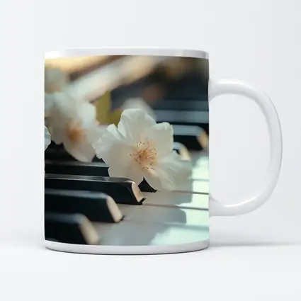 White Flowers Resting On Piano Keys