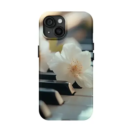 White Flowers Resting On Piano Keys