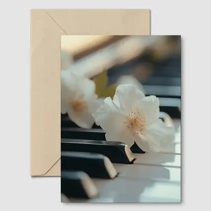 White Flowers Resting On Piano Keys