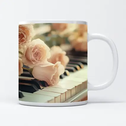 Pink Roses Resting On Piano Keys
